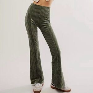 Free People Slim Pull On Velvet Flare Pants emerald green